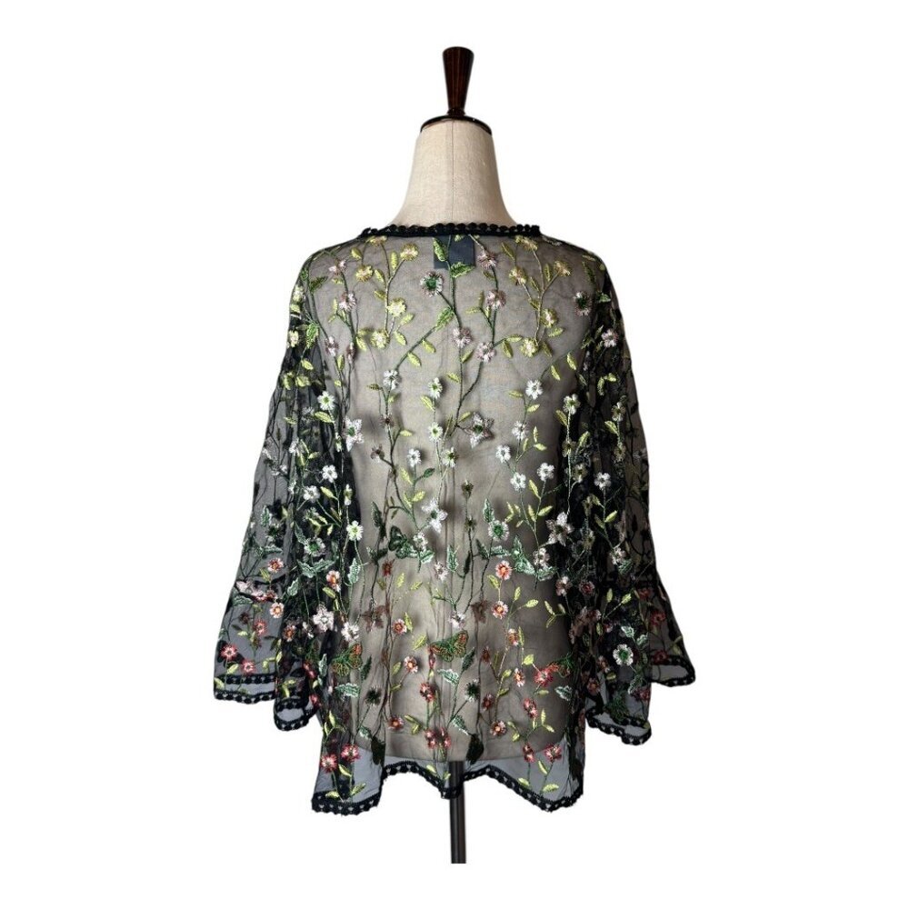 Rabbit‎ Rabbit Rabbit Cardigan Women 3X Black Floral Embroidered Mesh Cardigan - Picture 3 of 12